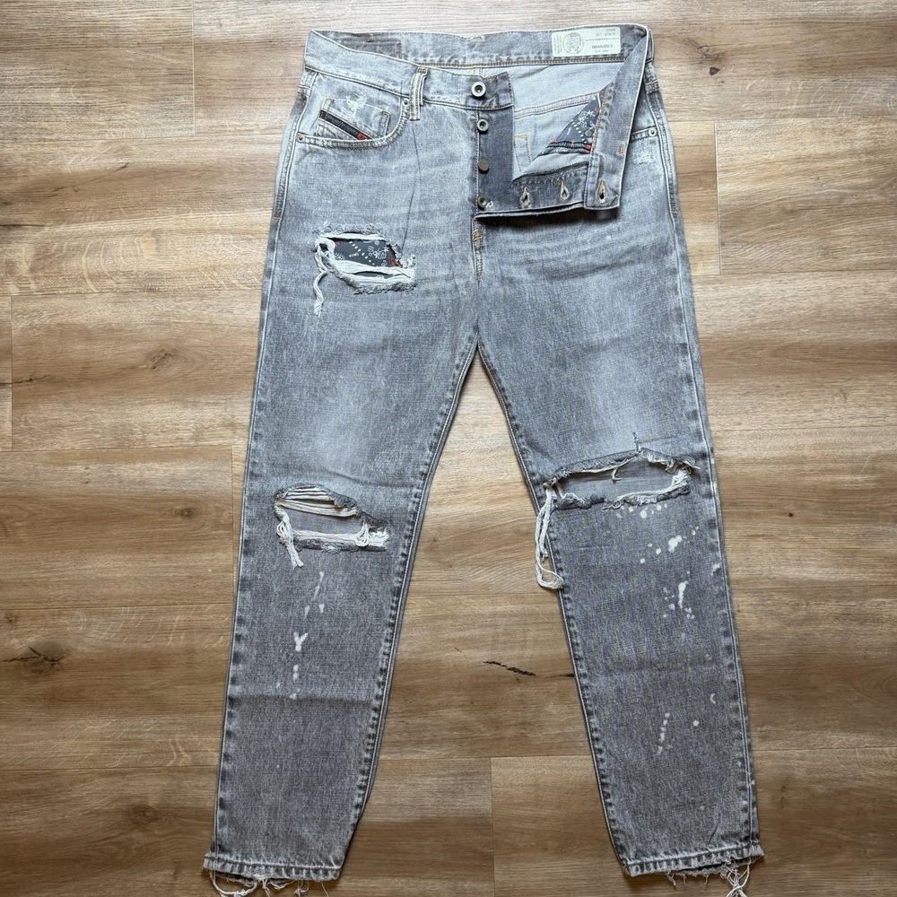 Diesel MHARKY‎ Jeans Men 30x30 Stone Gray Slim Skinny Distressed Rockstar 089AT